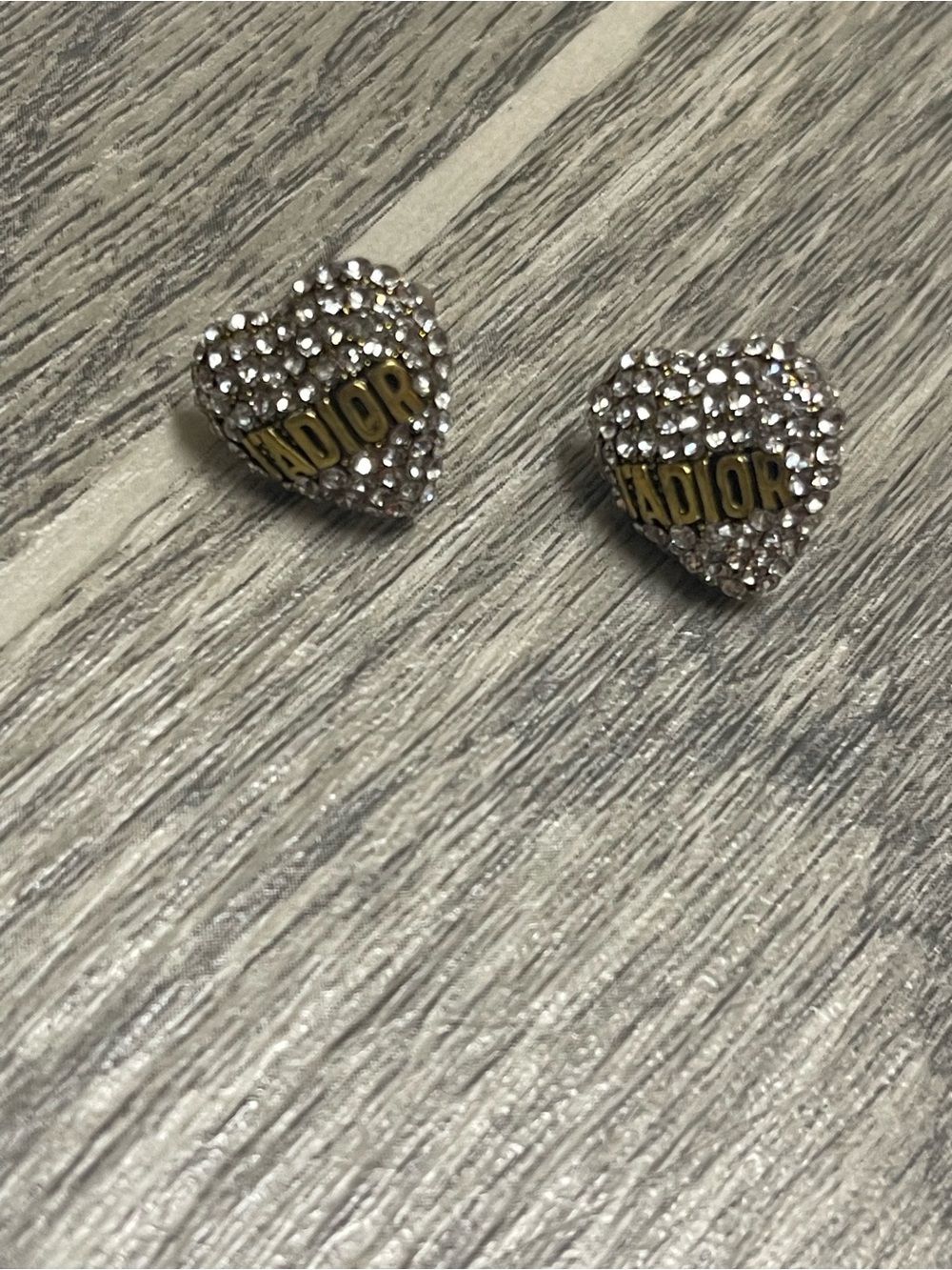 Heart Shaped Crystal Stud Earrings - Silver with Gold Accent